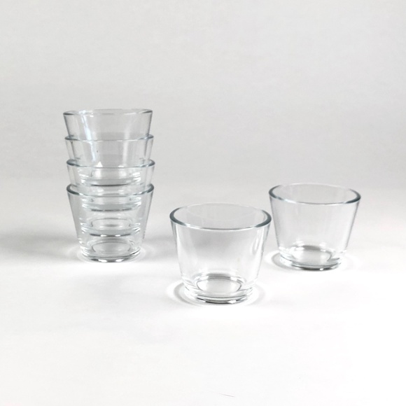 Six Clear Glass Modernist Tea Lights - Picture 2 of 3